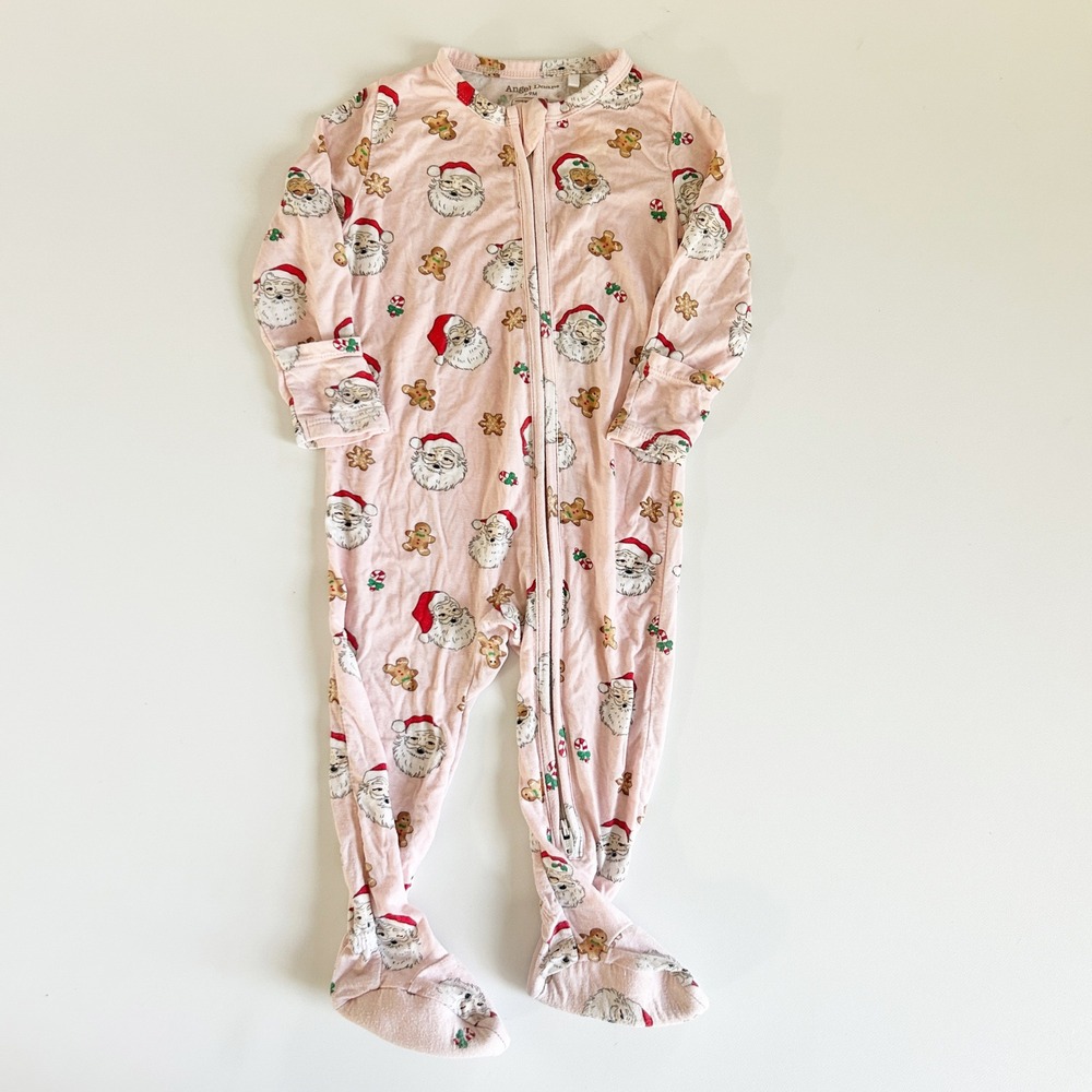 Angel Dear Baby Girls Pink Santa Gingerbread Holiday Festive Bamboo Pajamas 6-9M